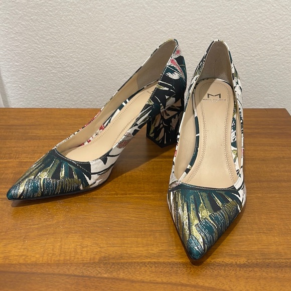 Marc Fisher Shoes - Marc Fisher Floral Print Metallic Block Heels